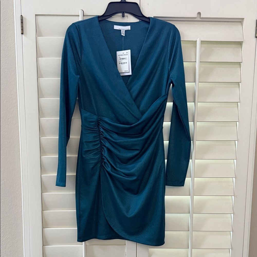 Chic Teal Long Sleeve Dress By Fourteenth Place
